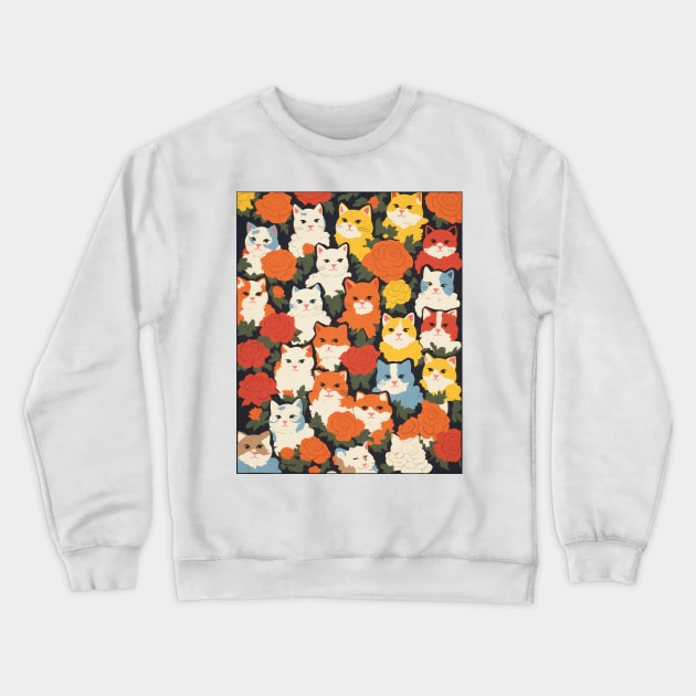 Cute Cats and Floral Design. Modern and Vibrant Crewneck Sweatshirt by DustedDesigns